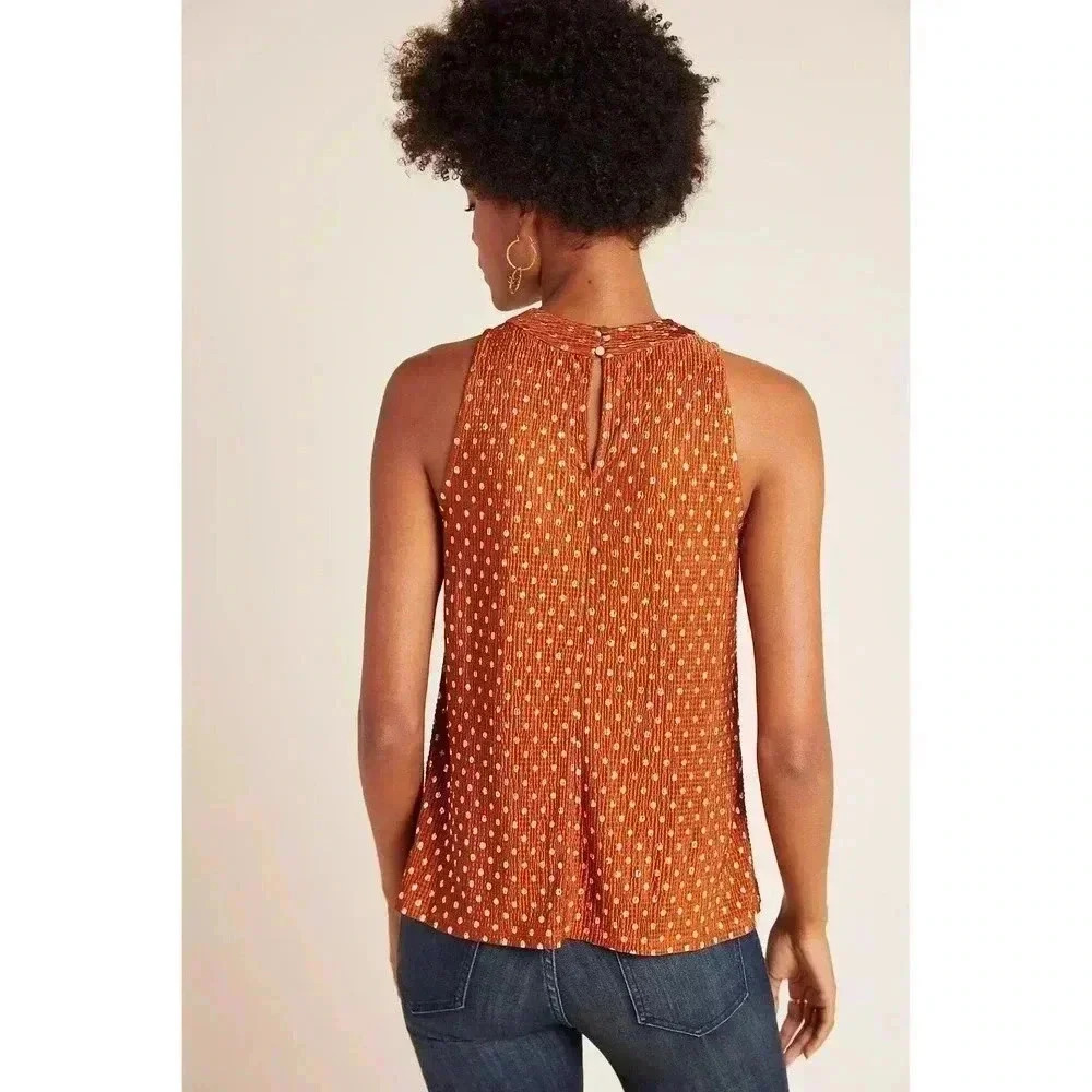Anthropologie Metallic Brown & Silver Polka Dot Print Sleeveless Top - Picture 3 of 9